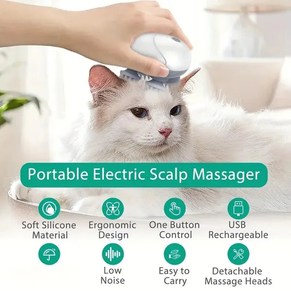 Elvanora™ SoothPaws Electric Pet Massager – 4 Rotating Heads, Scalp & Muscle Relaxation for Cats & Dogs