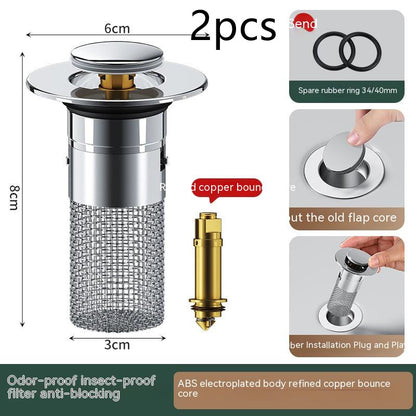 Long Pop-Up Sink Drain Filter™ – Press-Bounce Basin Stopper with Hair Catcher for Bathroom & Kitchen