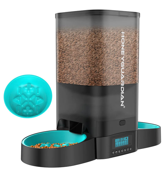 Elvanora™ HoneyGuardian, Automatic Cat Feeder for Two Cats (5L) Programmable Feeding • Slow-Feed Bowl • Dual Power Supply