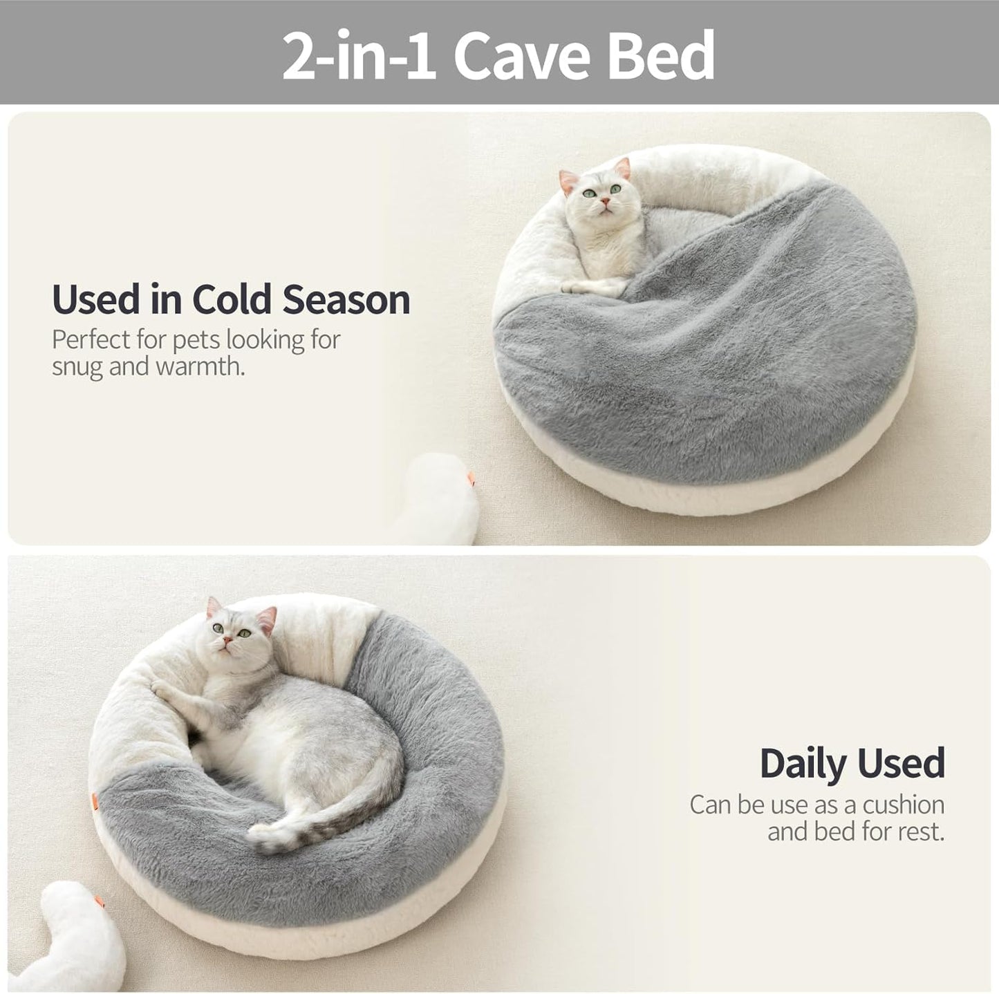 Elvanora™ CozyHaven Enclosed Cat Bed Cave

22” × 22” Washable Pet Bed with Base 
For Cats & Small Dogs
