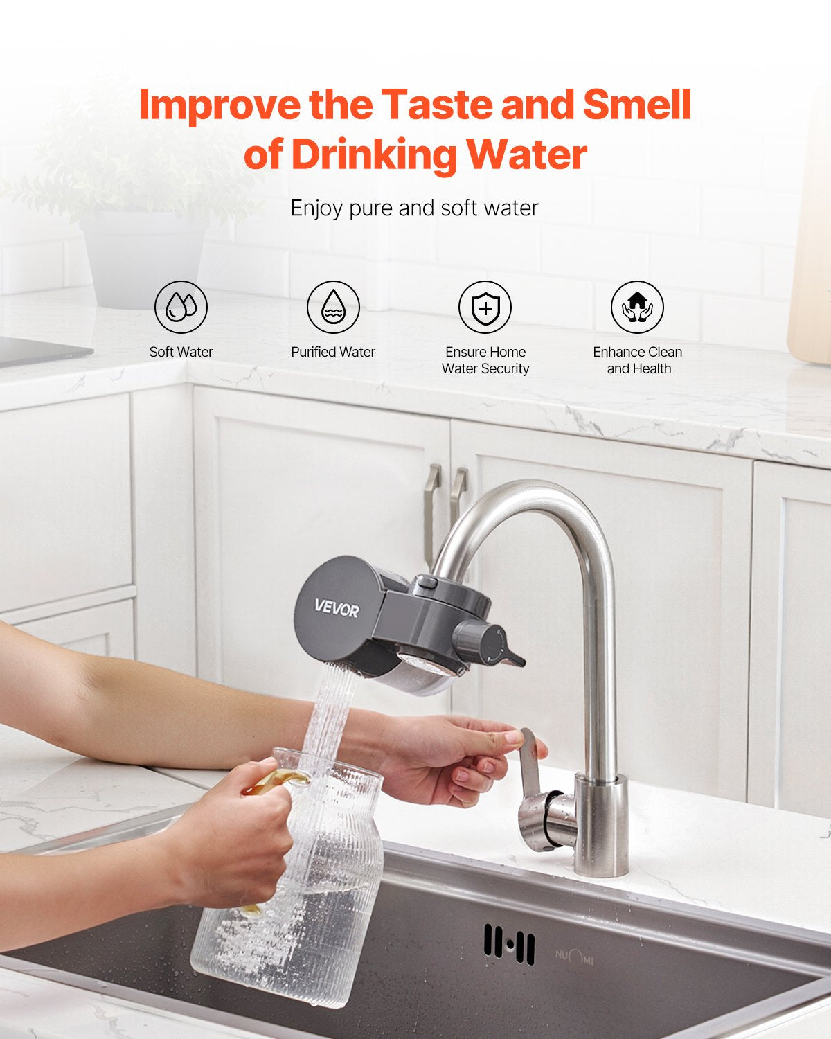 Elvanora™ Faucet Mount Water Filter – Sink Water Purifier with Horizontal Design | Clean, Fresh Drinking Water for Kitchen Tap (Gray) ✅🚰