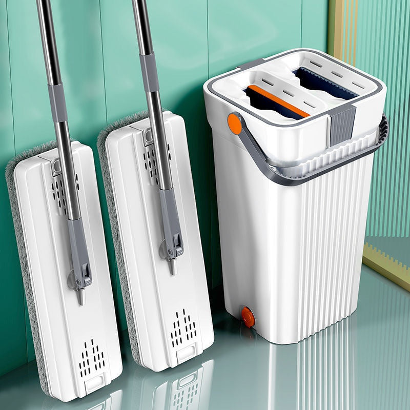 BrightMop™  Dual-Chamber Spin Mop Bucket Set with Reusable Microfiber Pads – Clean & Dirty Water Separation for Effortless, Hygienic Floor Cleaning
