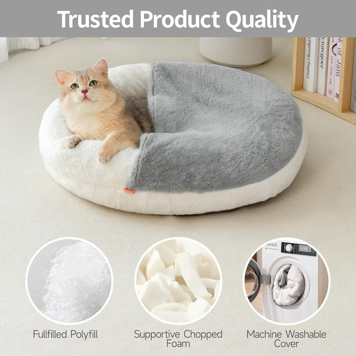 Elvanora™ CozyHaven Enclosed Cat Bed Cave

22” × 22” Washable Pet Bed with Base 
For Cats & Small Dogs