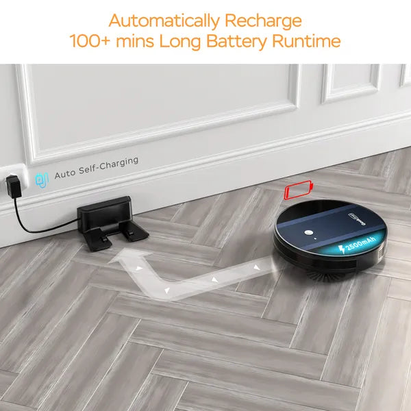 Smart Robot Vacuum Cleaner G6 – Ultra-Thin Design with 1800Pa Strong Suction, App Control & Automatic Self-Charging | Custom Cleaning for Hard Floors & Carpets ✅