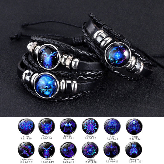 🎉12 Constellations Luminous Bracelet Starry Sky Punk Style Zodiac Bracelet for All ⭐🌙