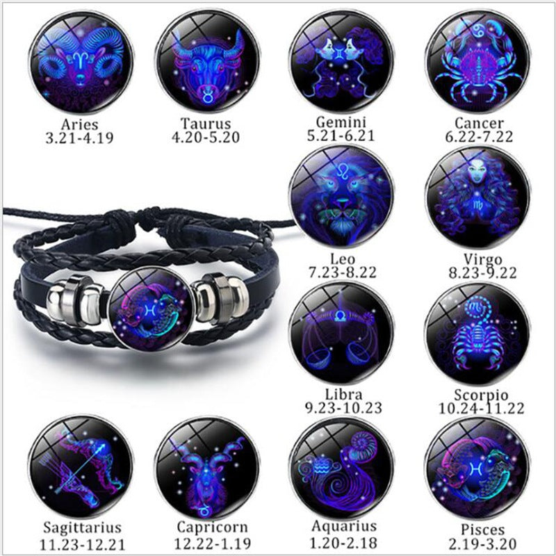 🎉12 Constellations Luminous Bracelet Starry Sky Punk Style Zodiac Bracelet for All ⭐🌙