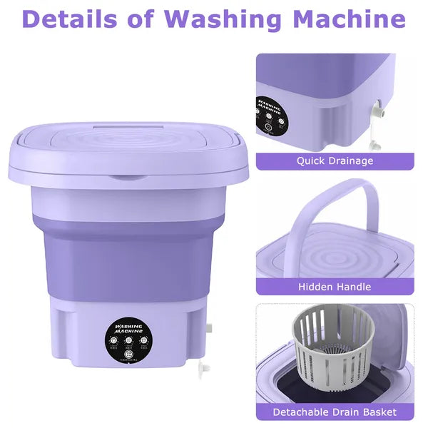 🧺 Foldable Portable Electric Washing Machine with Detachable Drain Basket 3 Wash Modes for Baby Clothes, Underwear, Socks & Small Laundry Loads.