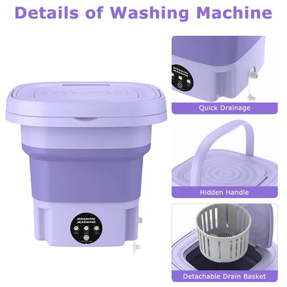 🧺 Foldable Portable Electric Washing Machine with Detachable Drain Basket 3 Wash Modes for Baby Clothes, Underwear, Socks & Small Laundry Loads.