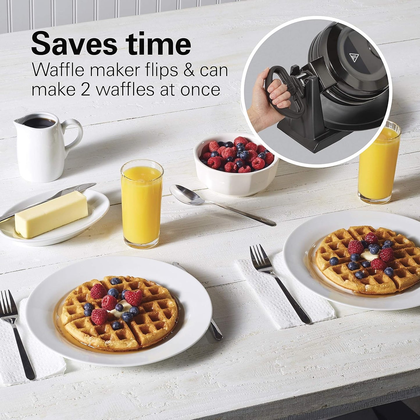🧇Hamilton Beach Belgian Waffle Maker with Removable Nonstick Plates Double Flip Makes 2 at Once 🔥