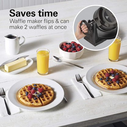 🧇Hamilton Beach Belgian Waffle Maker with Removable Nonstick Plates Double Flip Makes 2 at Once 🔥