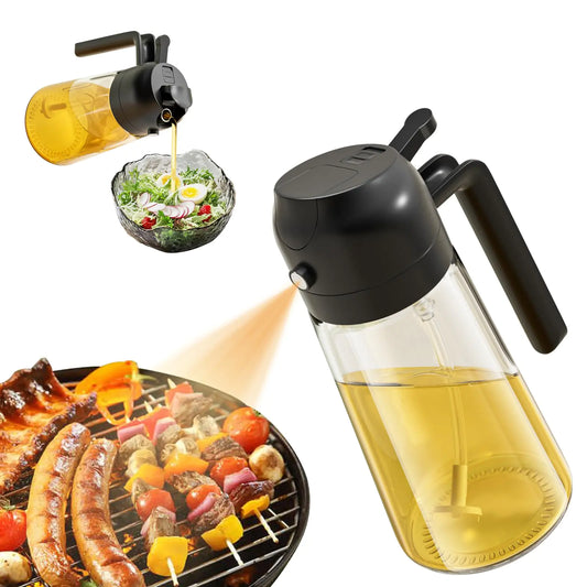 2-in-1 Olive Oil Dispenser & Sprayer – 16oz Premium Glass Oil Bottle with Fine Mist Spray & Pour Spout | Food-Grade Oil Mister for Air Fryer, Cooking, Salad, Frying & BBQ (Black) ✅