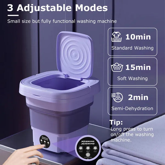 🧺 Foldable Portable Electric Washing Machine with Detachable Drain Basket 3 Wash Modes for Baby Clothes, Underwear, Socks & Small Laundry Loads.