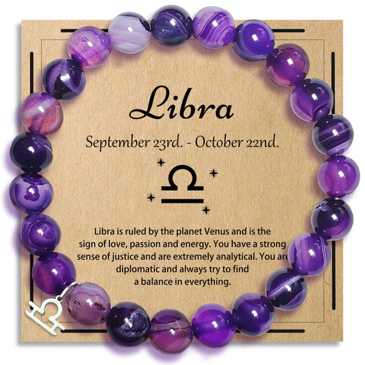 ZCCLINN Libra Bracelets Birthday Gifts - Zodiac Astrology Bracelets Present for Women Horoscope Libra Constellation Crystal Purple Unique Jewelry with Wish Card for Mom Friend Lady